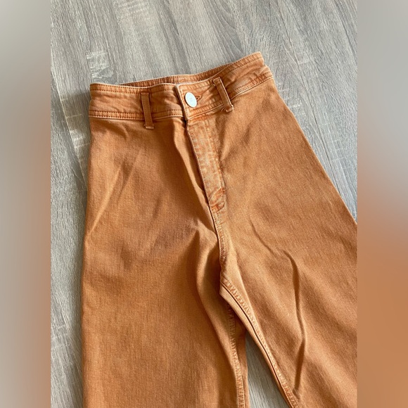 ZARA Awesome Rusty Orange Wide Leg High Rise Pants with Fringe Cuffs. Size 0 - Picture 3 of 11
